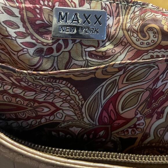 Maxx New York Gold Crocodile Embossed Print Leather Shoulder Bag Purse - Picture 7 of 7